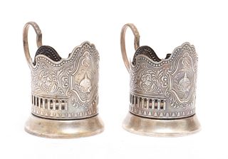 Antique Russian Silver-Plate Tea Glass Holders, Pr