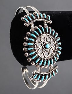 Native American Indian Silver & Turquoise Bangle