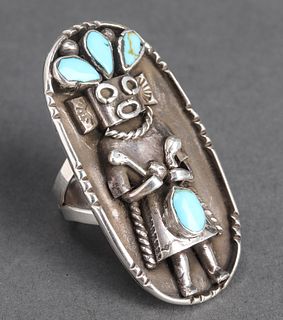 Native American Indian Silver & Turquoise Ring