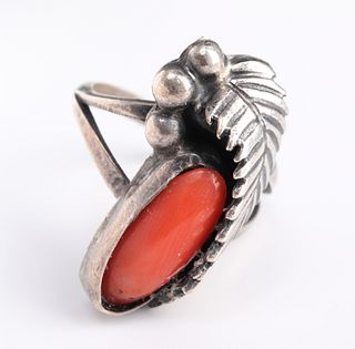 Southwest Native American Indian Silver Coral Ring