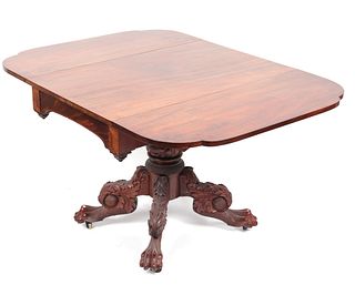Empire Style Carved Mahogany Drop Leaf Table