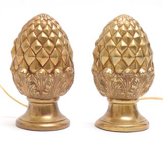 Modern Brass Pinecone Lamps, Pair