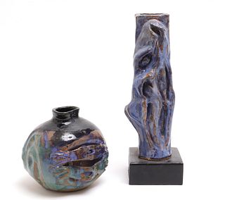 Contemporary Art Pottery Blue Glaze Vases, 2
