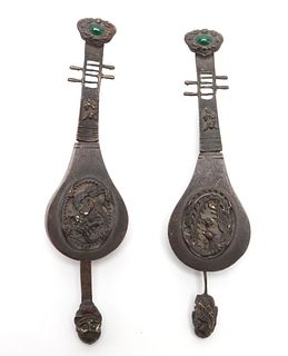 Chinese Bronze & Jadeite Figural Pipa Locks , 2