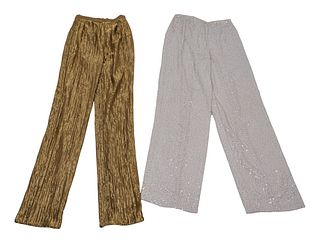 Bill Blass Sequin & Metallic Thread Pants, 2 Pairs