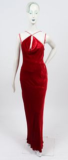 Bill Blass Red Velvet Evening Gown