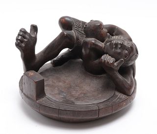 "Mother & Child" Wooden Figural Ashtray