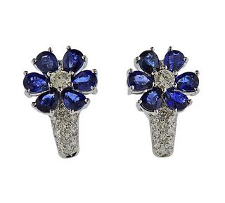 18K Gold Diamond Sapphire Flower Earrings
