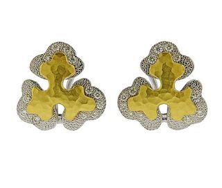 Sidney Garber 18K Two Tone Gold Diamond Earrings