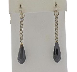 18K Gold Diamond Black Stone Earrings