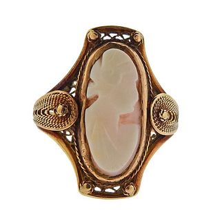 Antique 10k Gold Coral Cameo Ring 