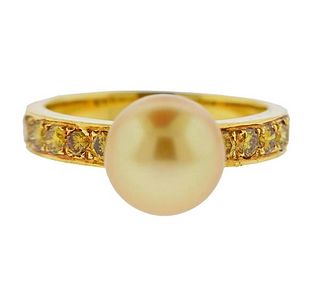 18K Gold Fancy Diamond Pearl Ring