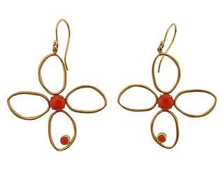 14k Gold Coral Flower Earrings 