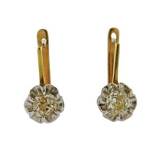 Antique 14k Gold Old Mine Diamond Earrings 