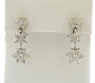 18K Gold Diamond Flower Drop Earrings