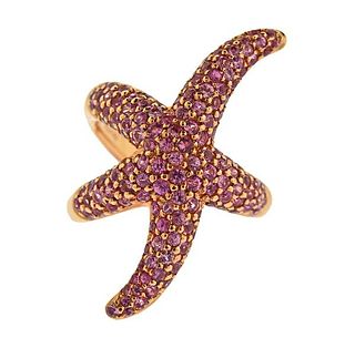 18K Gold Pink Stone Starfish Ring
