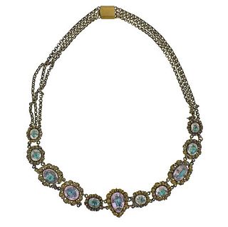 Antique 10K Gold Blue Paste Necklace