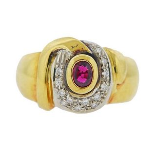 18K Gold Diamond Ruby Ring