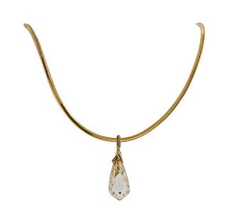 14K Gold Briolette Diamond Pendant Necklace