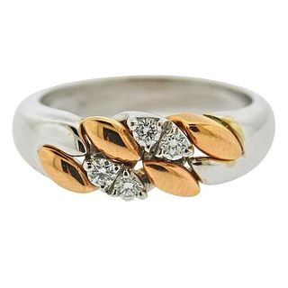 Italian 18k Two Tone Gold Diamond Three Link Ring