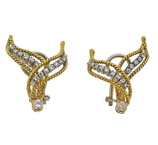 1960s 18k Gold Diamond Earrings 