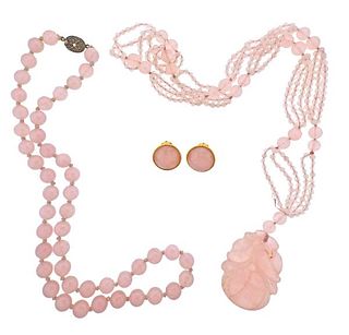 Rose Quartz  Earrings Necklace  Lot 