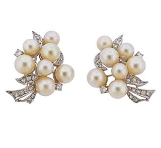 Mid Center 14k Gold Diamond Pearl Earrings 