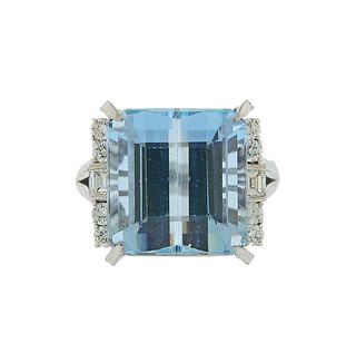 13.08ct Aquamarine Diamond Platinum Cocktail Ring