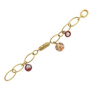 La Nouvelle Bague 18k Gold Diamond Enamel Charm Bracelet