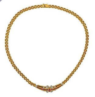 18K Gold Diamond Ruby Necklace