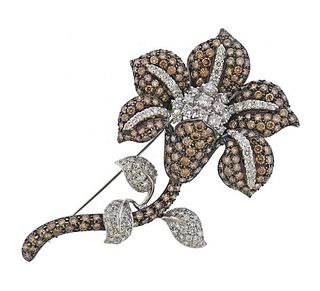 11.60ctw Fancy Diamond 18k Gold Large Flower Brooch