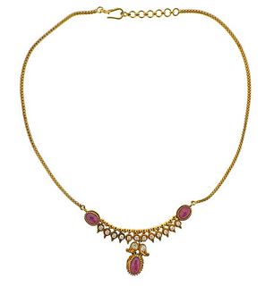 22k Gold Diamond Ruby Necklace 