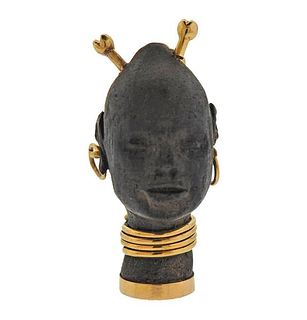 18k Gold Carved Ebony Blackamoor Pendant