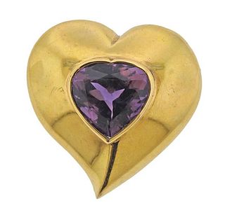 14k Gold Amethyst Heart Pendant Brooch Pin 