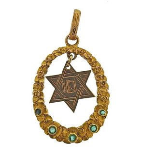 14k Gold Emerald Star of David Pendant 