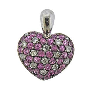 Feraud 18k Gold Pink Sapphire Diamond Heart Pendant 