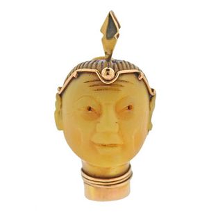 14k Gold Carved Face Pendant Charm 