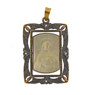 Antique 14k Gold Silver Mother of Pearl Cameo Pendant 