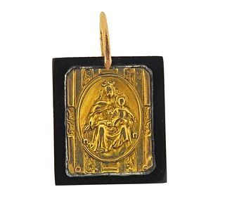 14k Gold Onyx St. Mary Pendant 