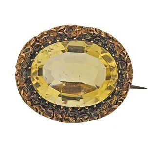Antique 14k Gold Yellow Stone Brooch Pin 