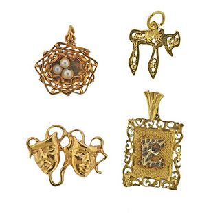 Vintage 14k Gold Pearl Charm Pendant Lot of 4