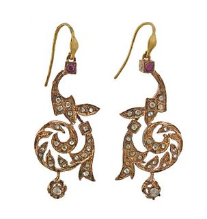 Antique Circa 1800s Gold Diamond Earrings 