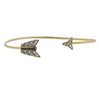 14k Gold Platinum Diamond Arrow Cuff Bracelet 