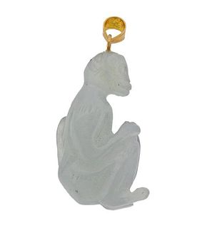 14k Gold Carved Jade Monkey Pendant 