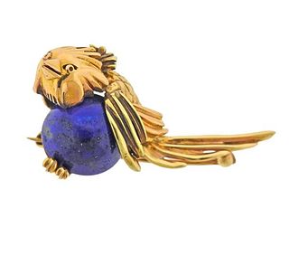 14k Gold Lapis Bird Brooch Pin