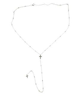 14k Gold Diamond Cross Long Drop Pendant Necklace 