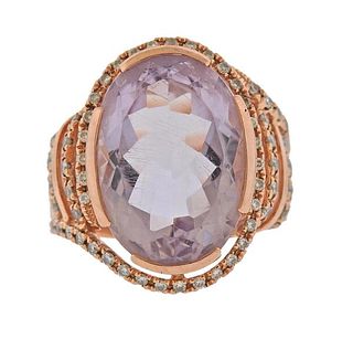 14k Rose Gold 13.14ct Kunzite Diamond Ring 