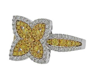 14k Gold White Yellow Diamond Flower Ring 