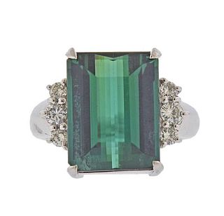 Platinum 10.02ct Green Tourmaline Diamond Ring 