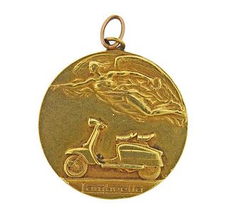 1960s 18k Gold Italian Lambretta Medallion Pendant 